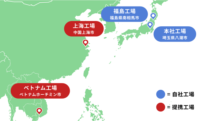 LOTや用途に合わせた生産拠点